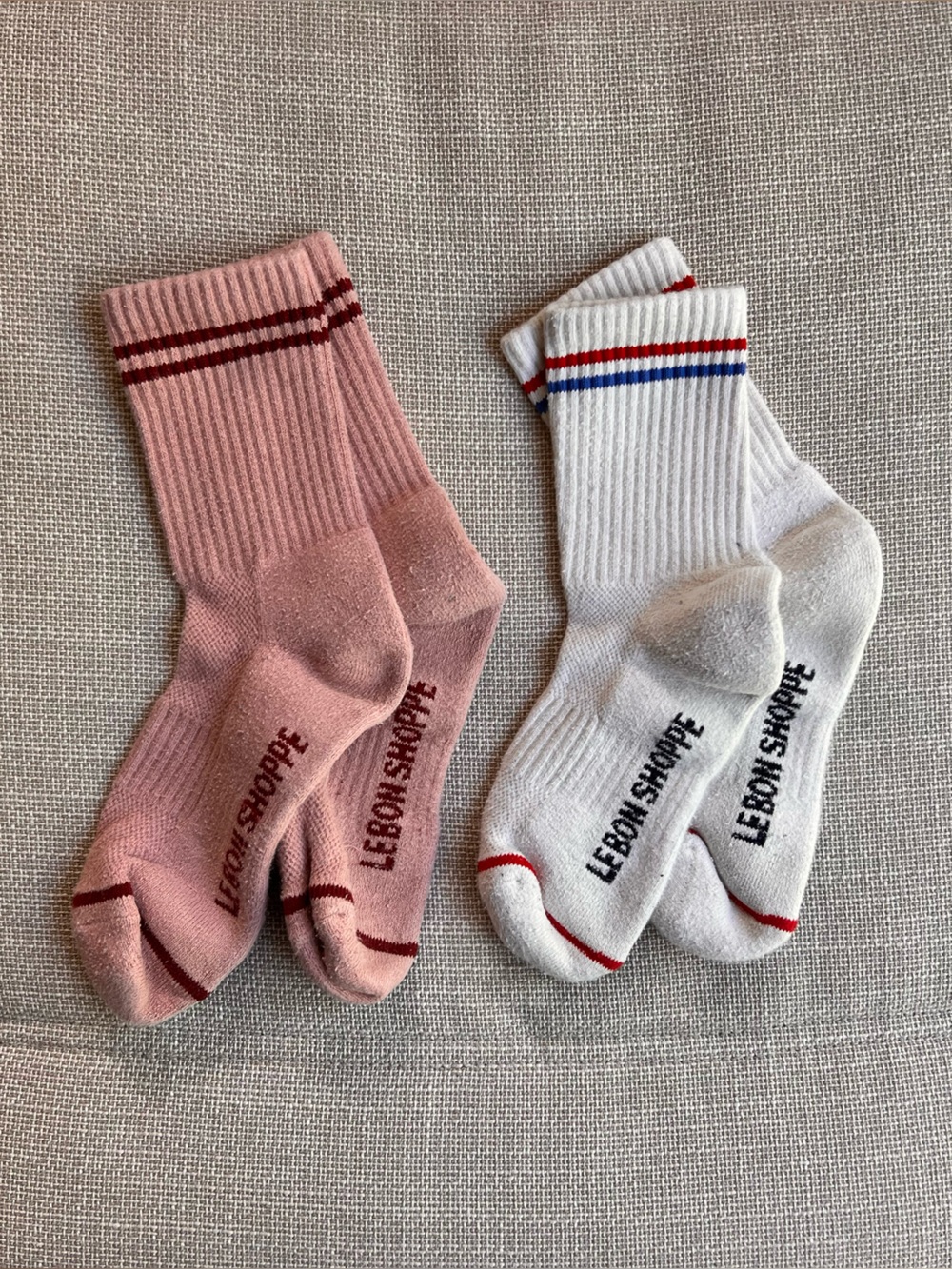 Le Bon Shoppe Set of 2 Women’s Retro Crew Socks - Pink & White